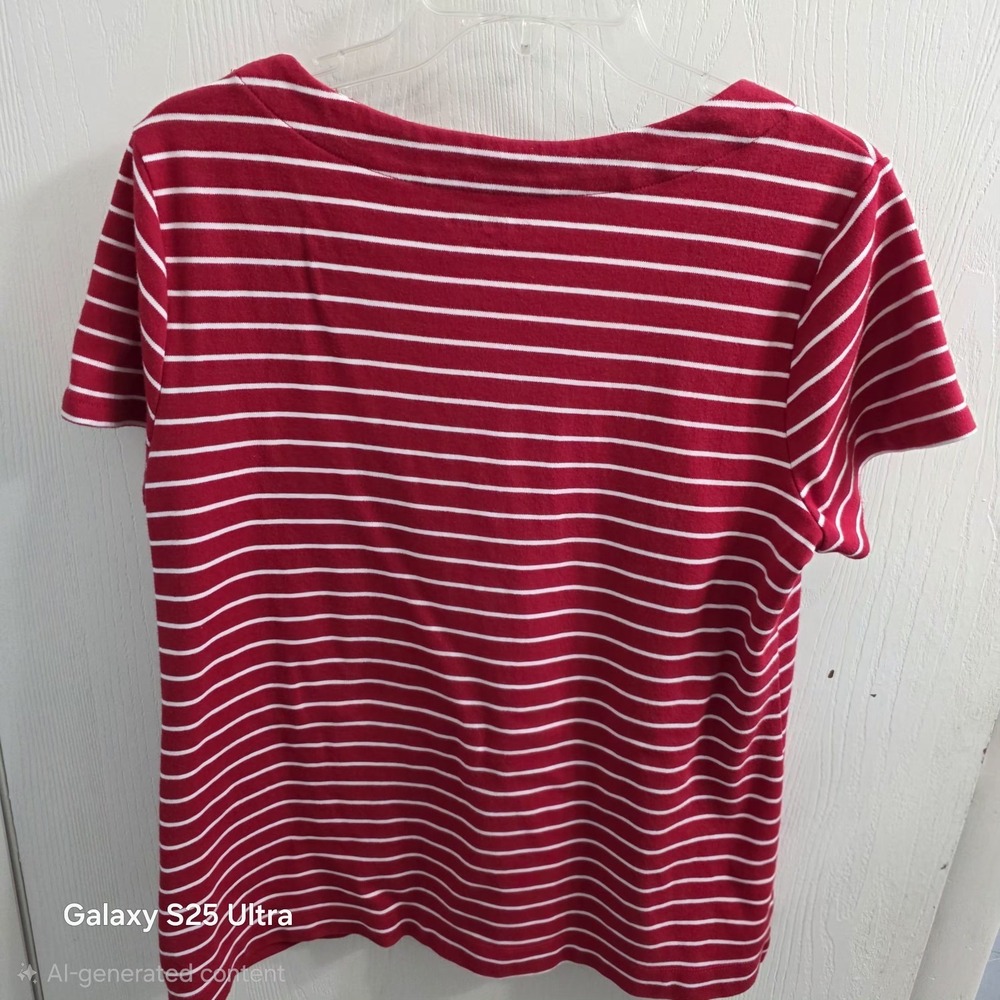 Croft & Barrow T Shirt Womens L Red White Striped Sequin Starfish Coastal - Picture 2 of 10